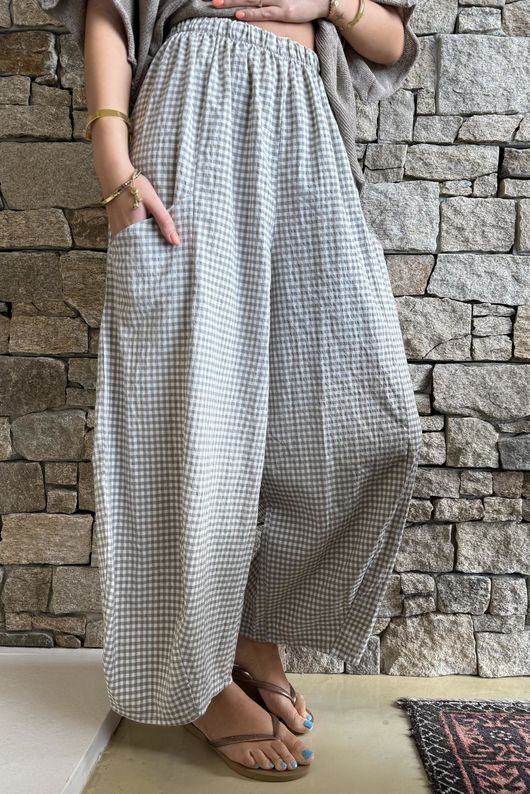 Arbi Gingham 7/8 Barrel Pant Mocha